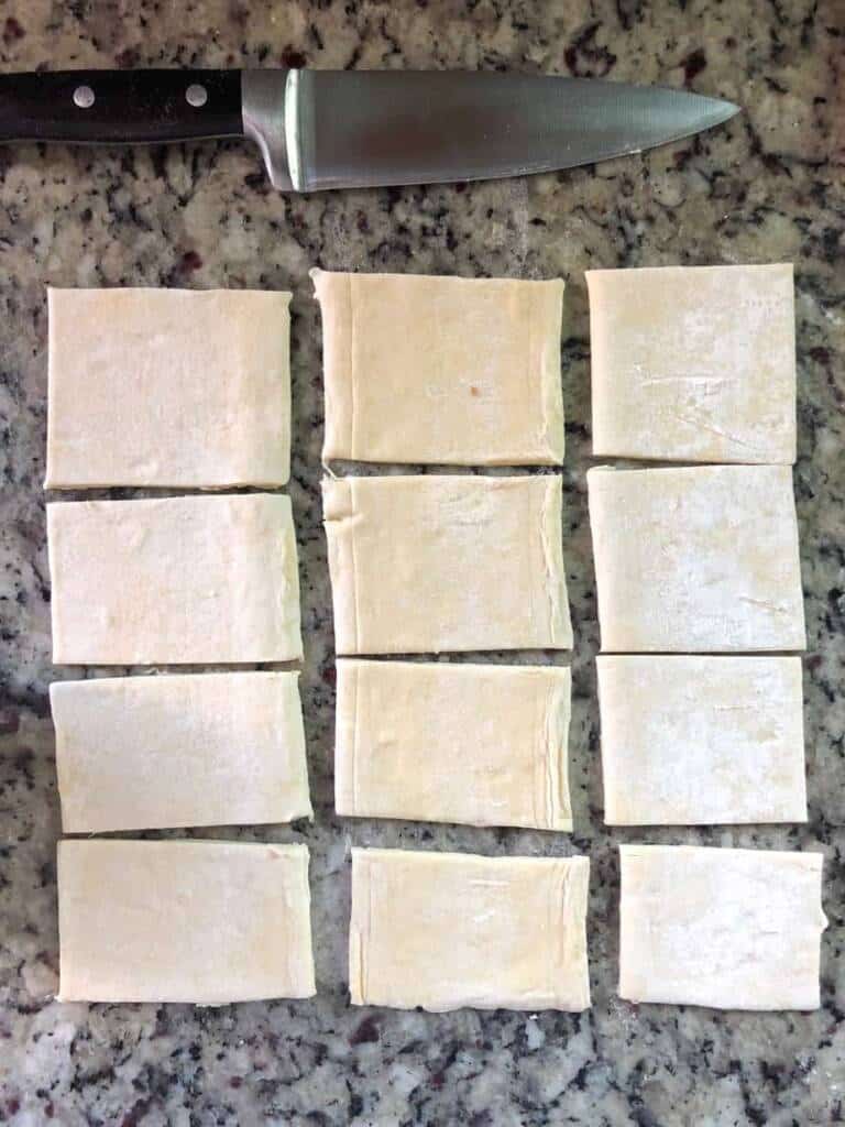 puff pastry cut into squares.