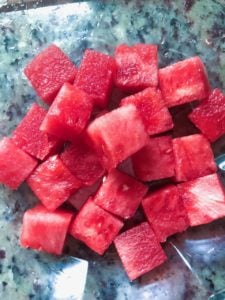 cubed watermelon in a bowl