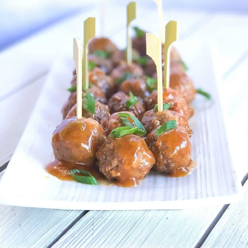sweet and sour meatball mini toothpick skewer appetizers.