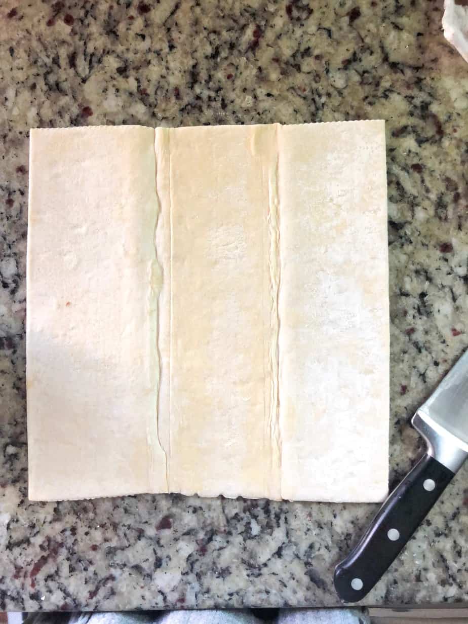 puff pastry sheet on counter.