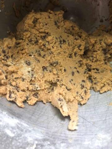 Dough with chocolate chips.