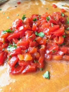 Chopped red peppers.
