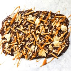 overhead shot of dark chocolate bark