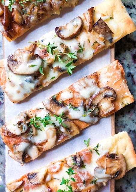 flatbread party appetizer with mushrooms