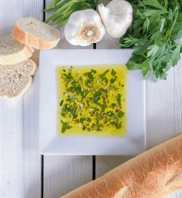 Italian bread dipping oils with bread for an appetizer