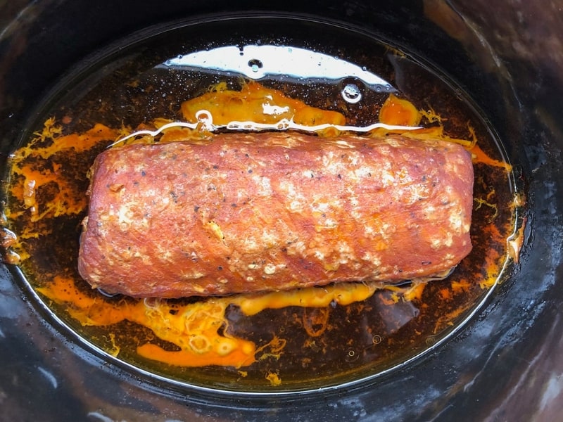 pork loin inside of my crock pot cooking