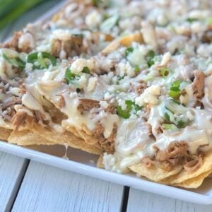 crock pot pulled pork nachos on a plate