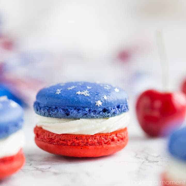 Red white and blue macarons.