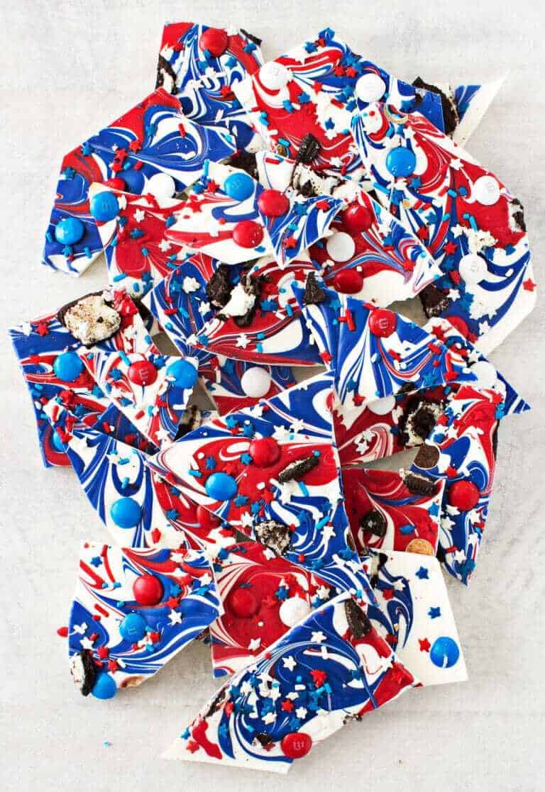 Red white and blue bark chocolate.