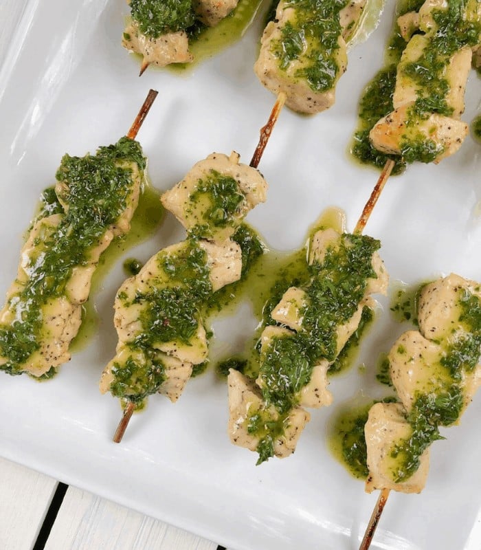 Oven baked chicken skewers! An easy make ahead appetizer for a crowd!