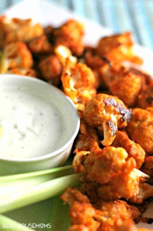 buffalo cauliflower with celery and ranch on the side.