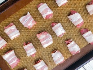 Meat wrapped in bacon.