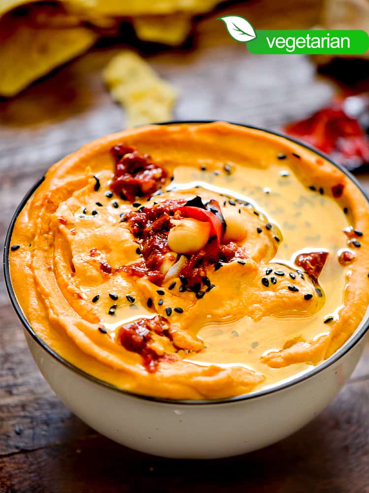 Cold red pepper roasted hummus.