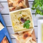 Greek skordalia dip with pita bread.