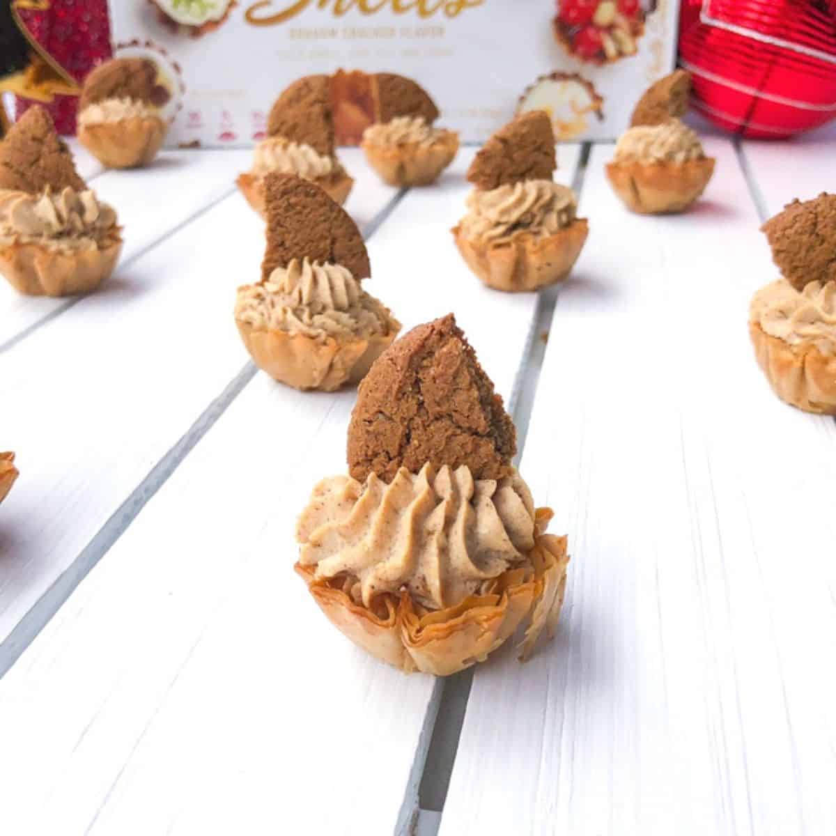 Mini gingerbread cannoli phyllo shells dessert.