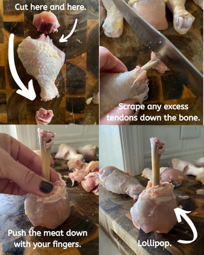 Step-by-step to frenching chicken drumsticks.