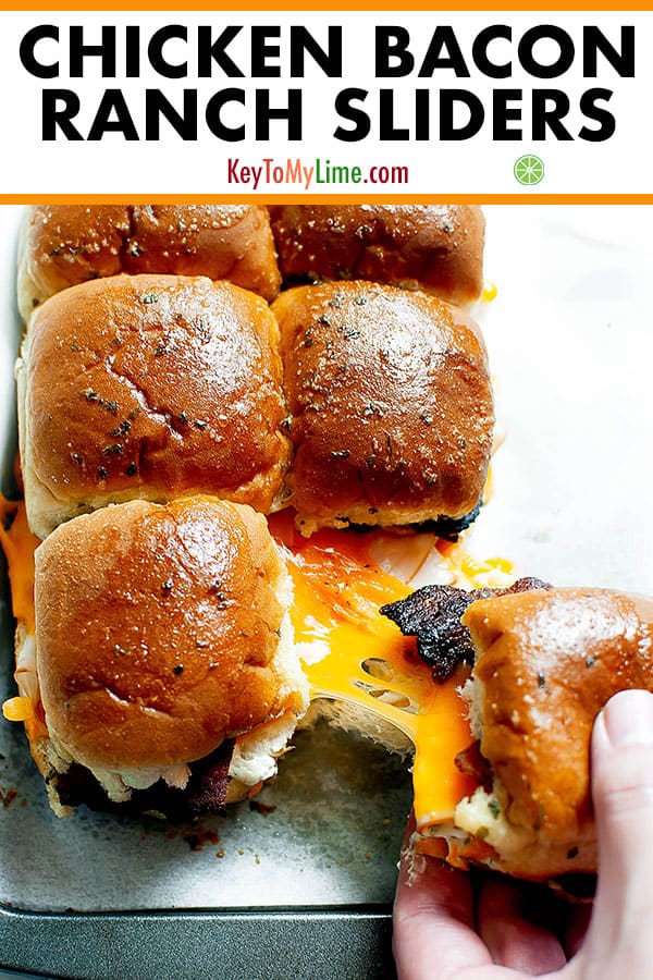 mini chicken and bacon sliders on a baking dish