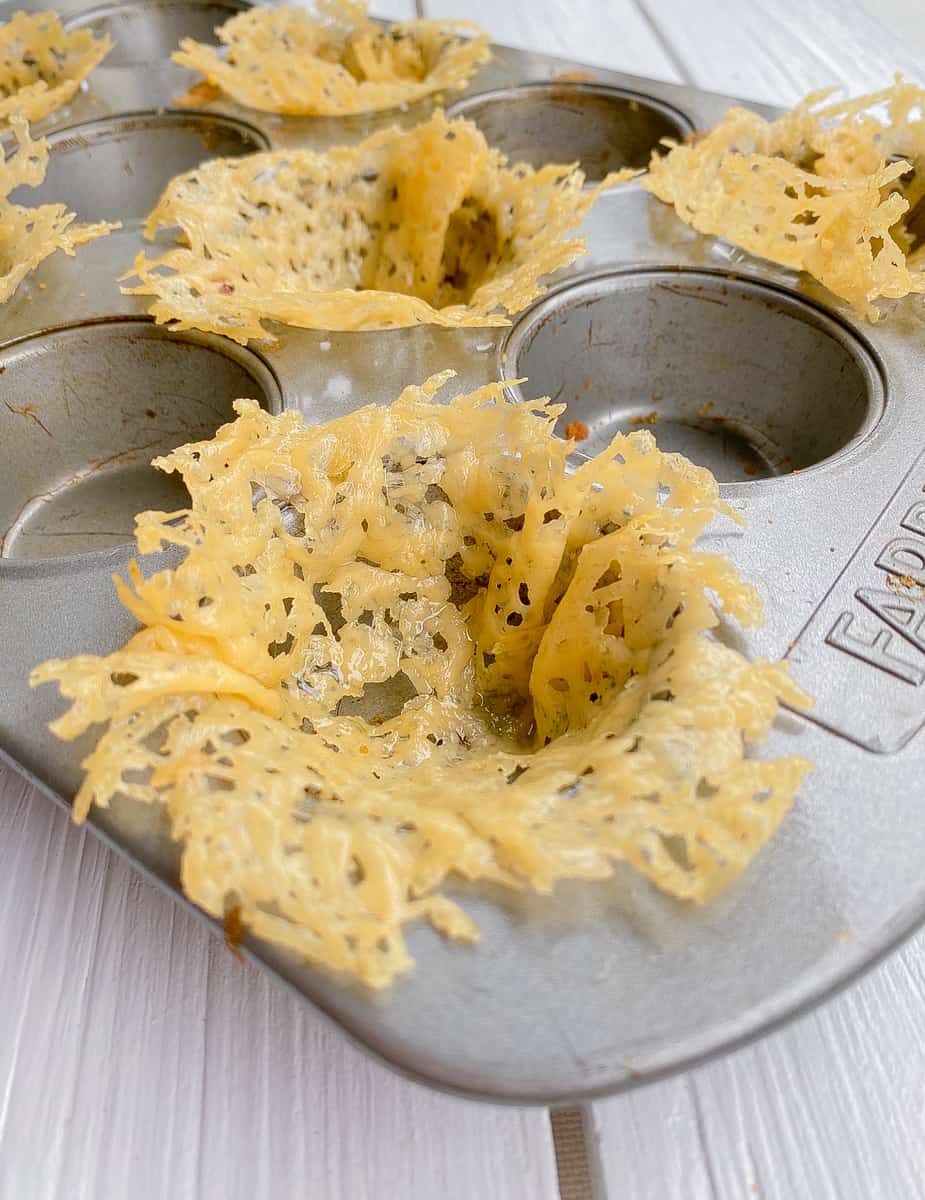 shredded Parmesan cheese baked in muffin cups