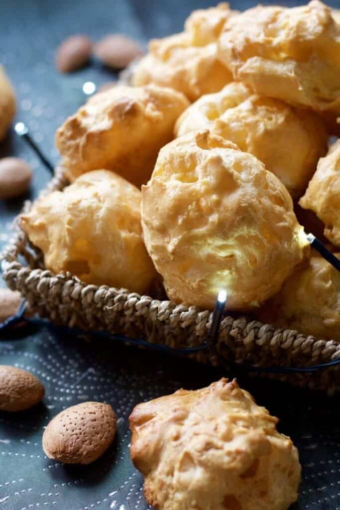 cheese puffs appetizer in a basket