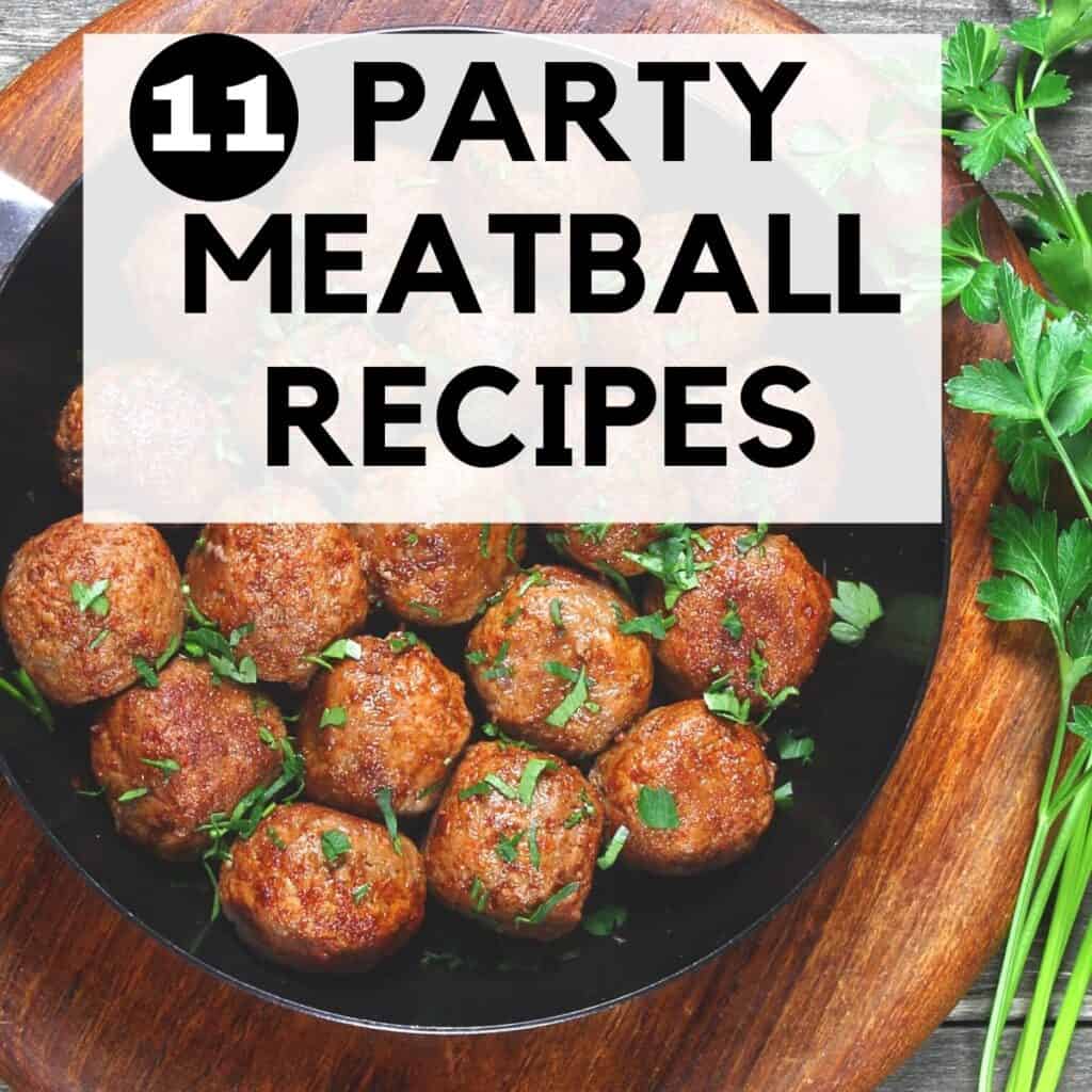 party meatballs in a skillet with parsley