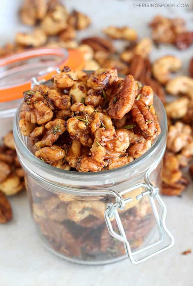 spiced nuts party snack in a jar