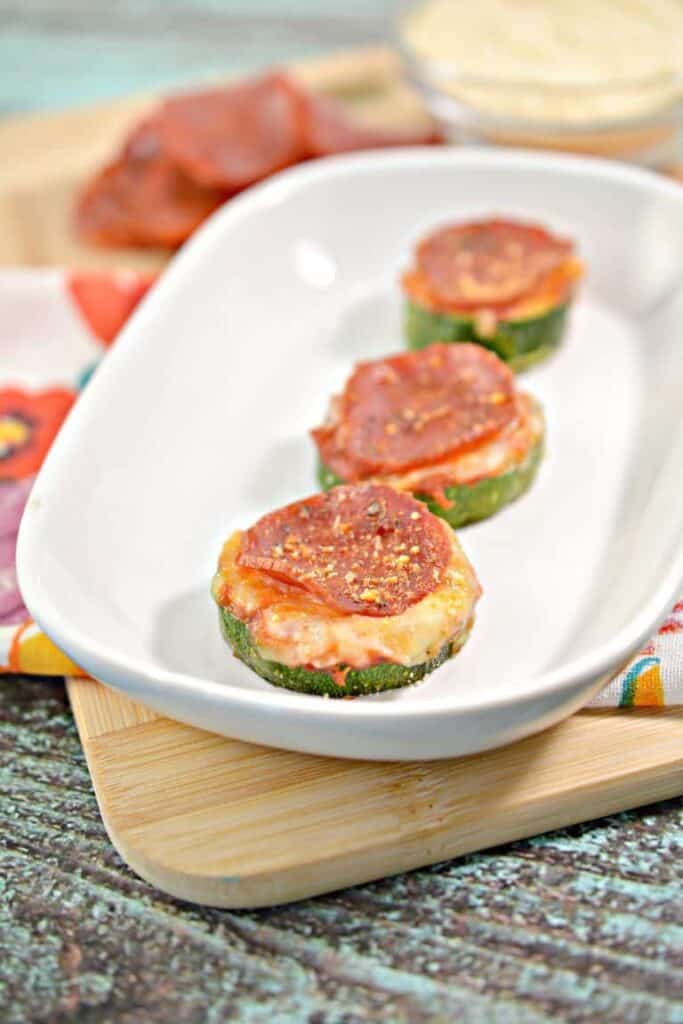 zucchini Parmesan appetizer rounds topped with pepperoni