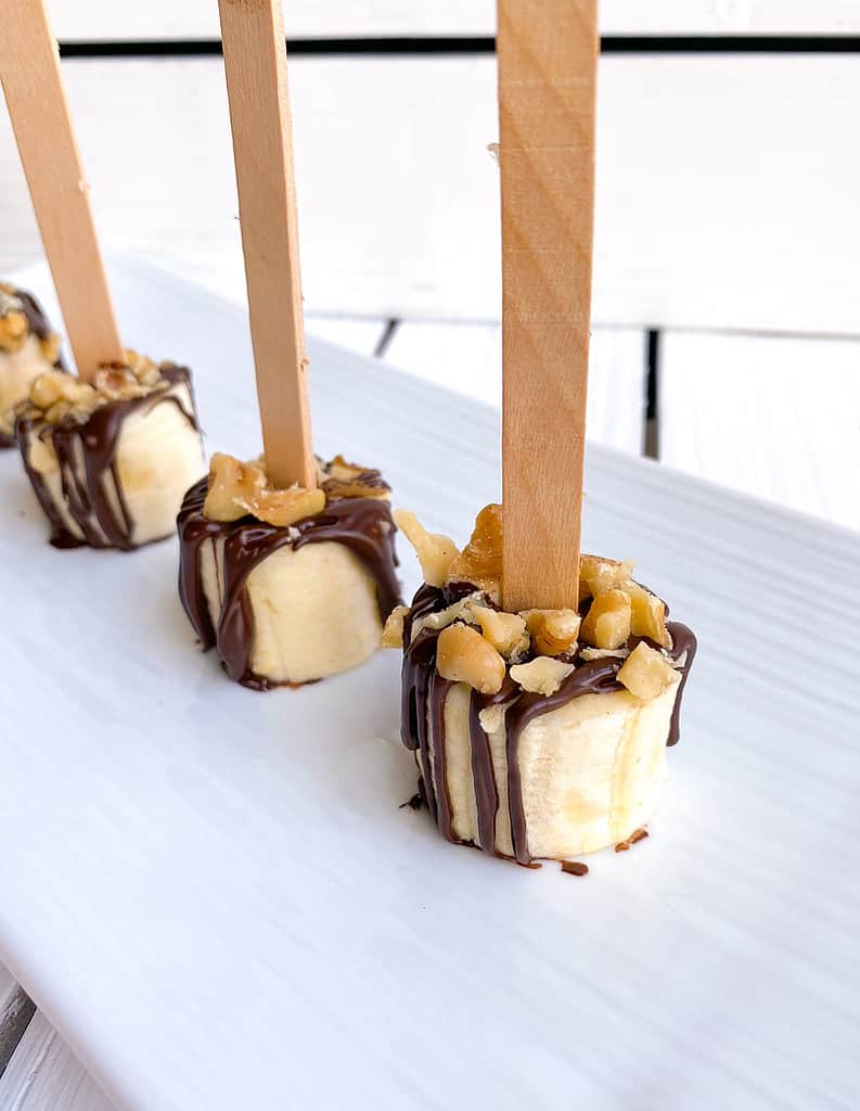 skewered banana bites with chocolate and nuts