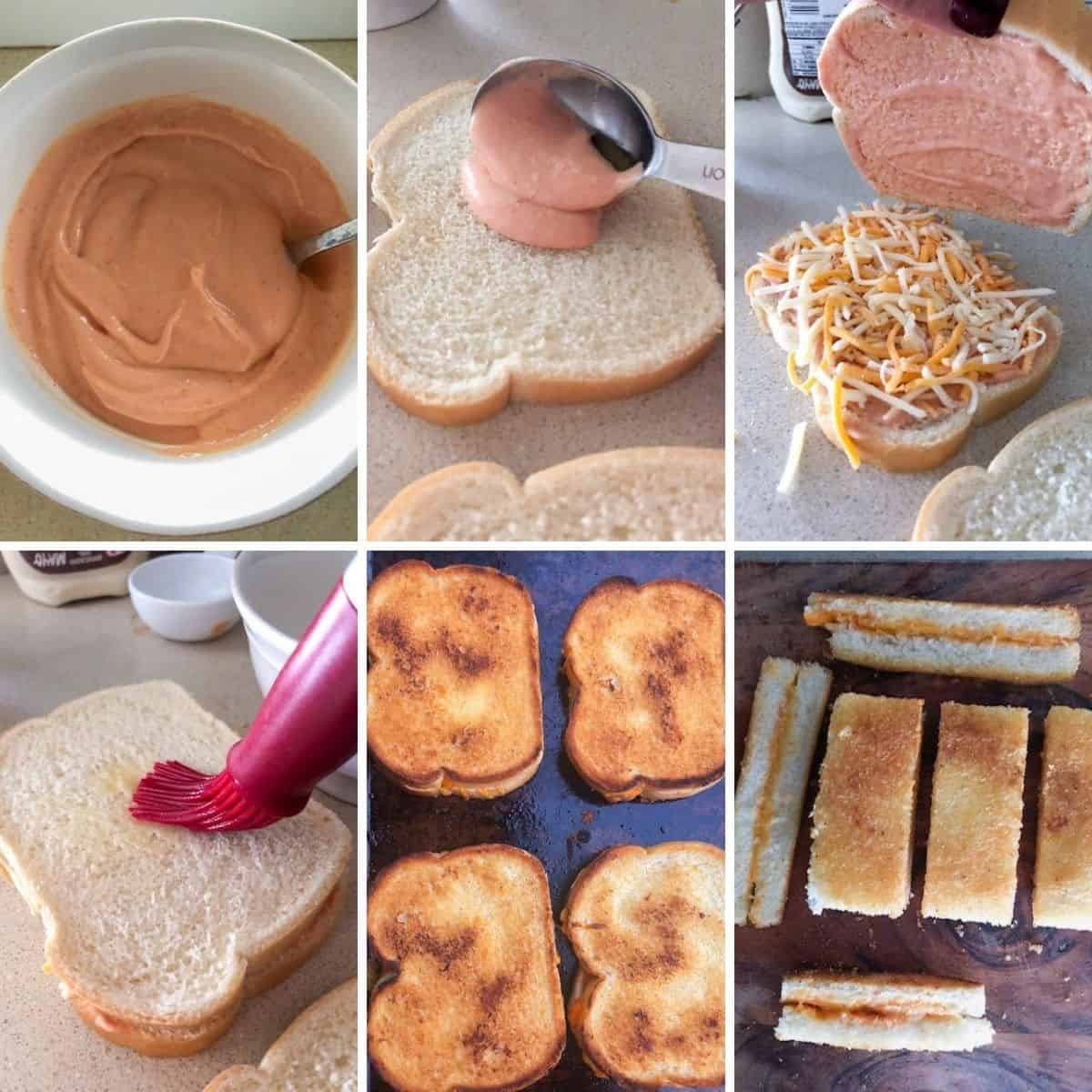 Steps for making baked grilled cheese sticks appetizer.