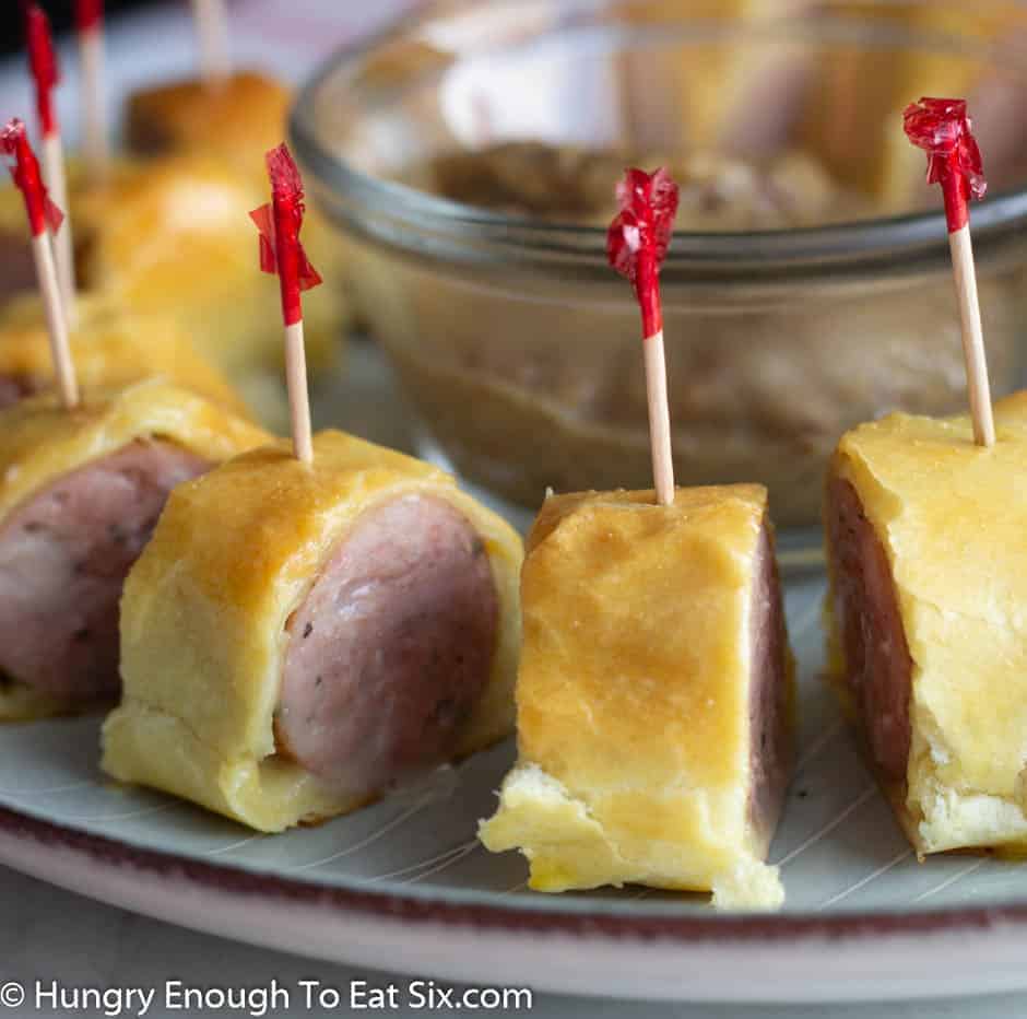 sausage rolls served on mini toothpick skewers.