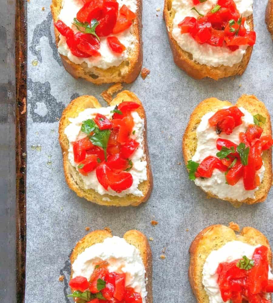 roasted red pepper crostini with whole milk ricotta cheese.