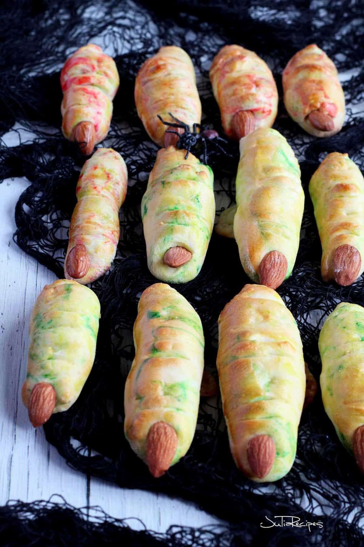 Pizza dough shaped to look like witches fingers for an appetizer.