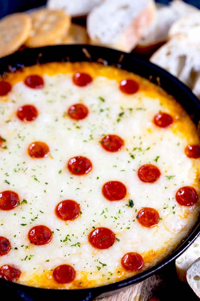 cheese and pepperoni in a skillet