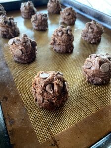 Chocolate chips added to chocolate batter.