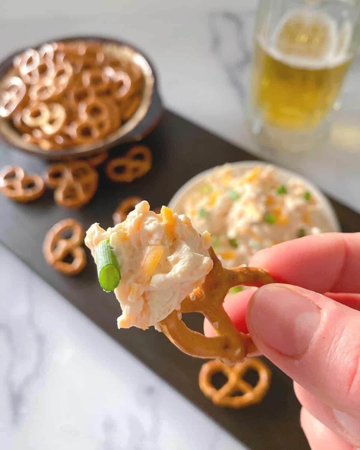 Beer Cheddar Cheese Pretzel Dip (Cold Spread) - Aleka's Get-Together