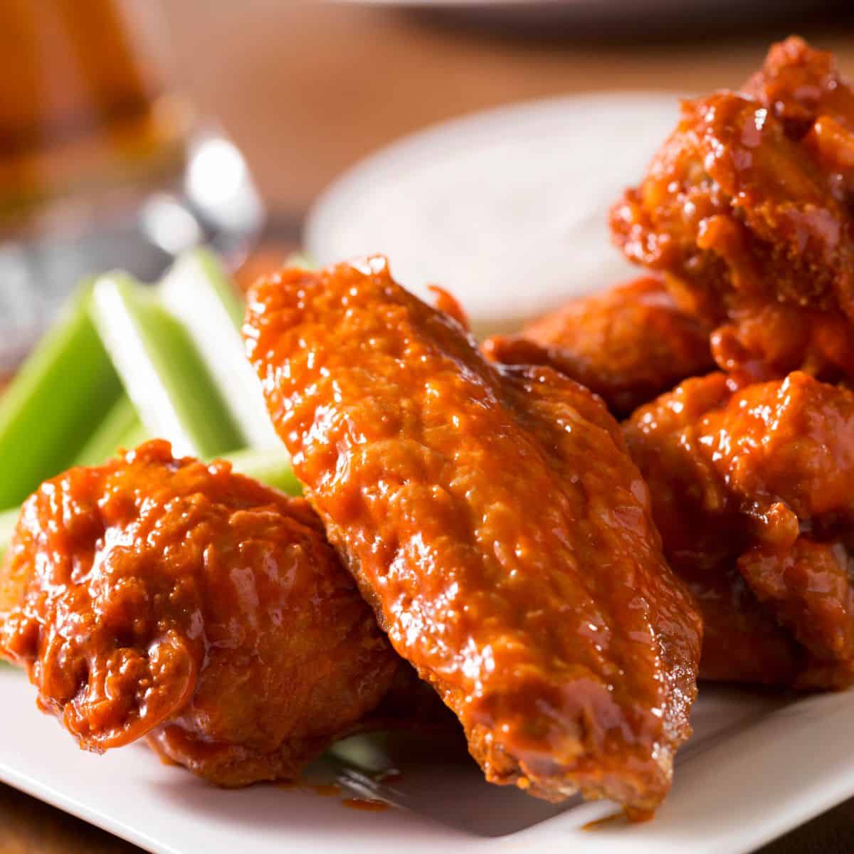 Buffalo wings on a plate for game day.