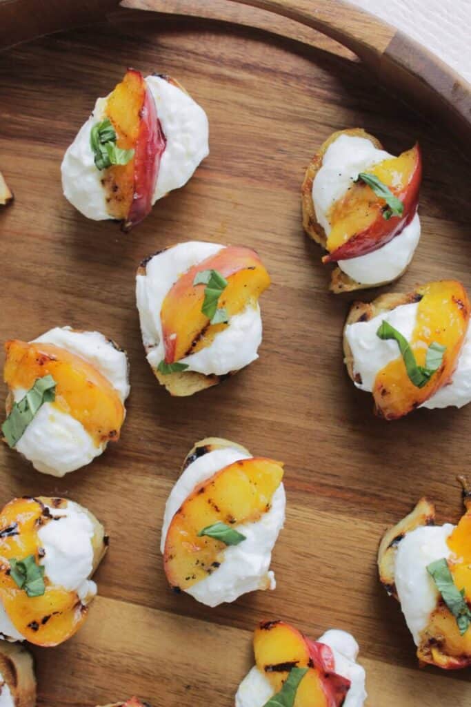 grilled peach and lemon crostini appetizer.