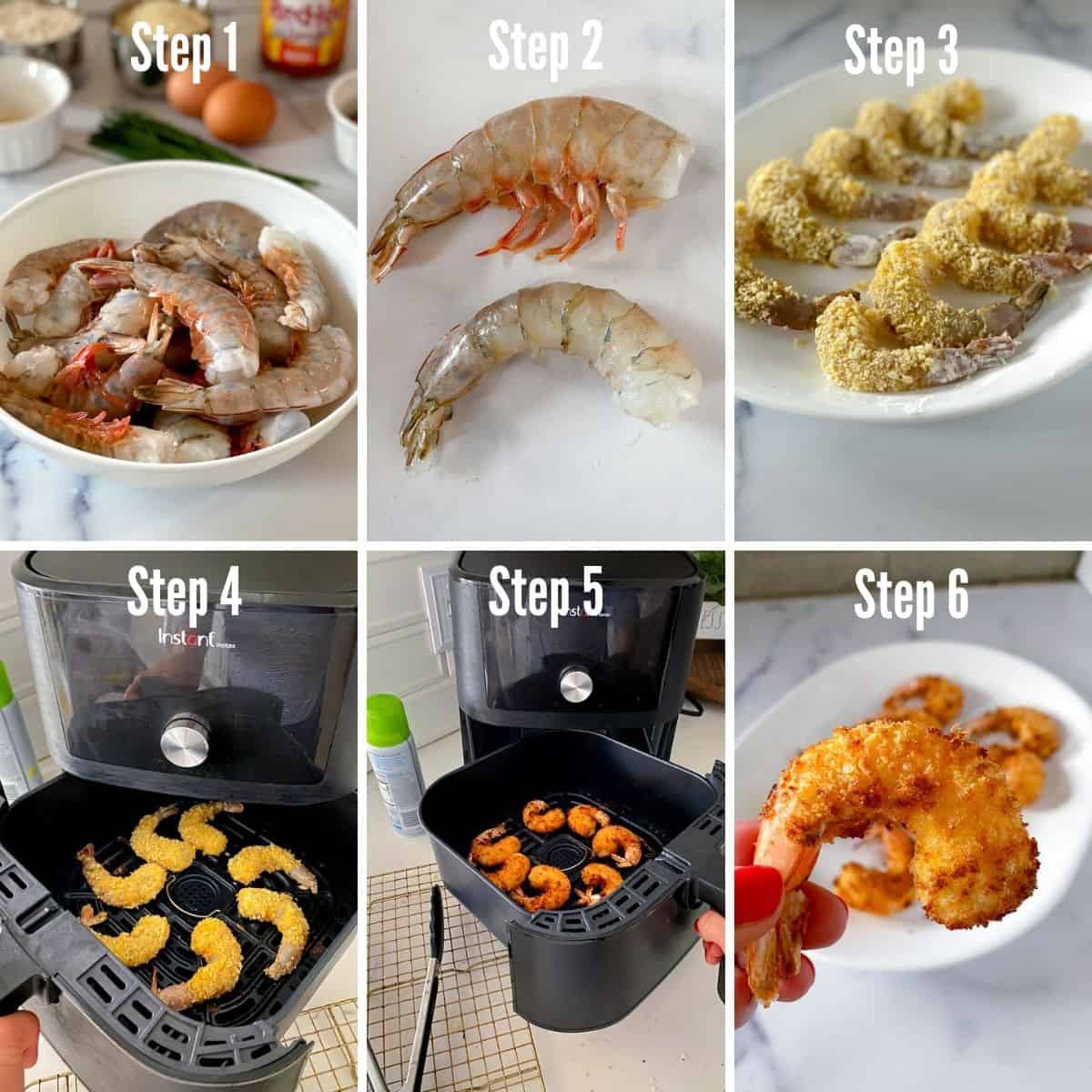 Steps for how to make buffalo shrimp in the air fryer.