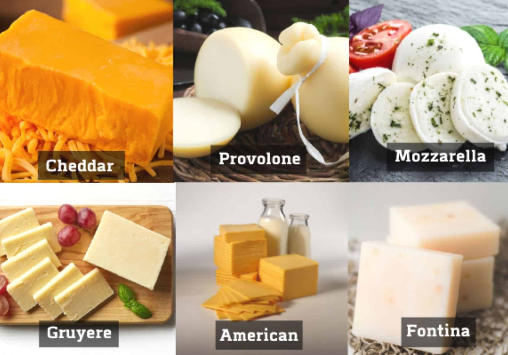 collage of different types of cheese to use on your disco fries.