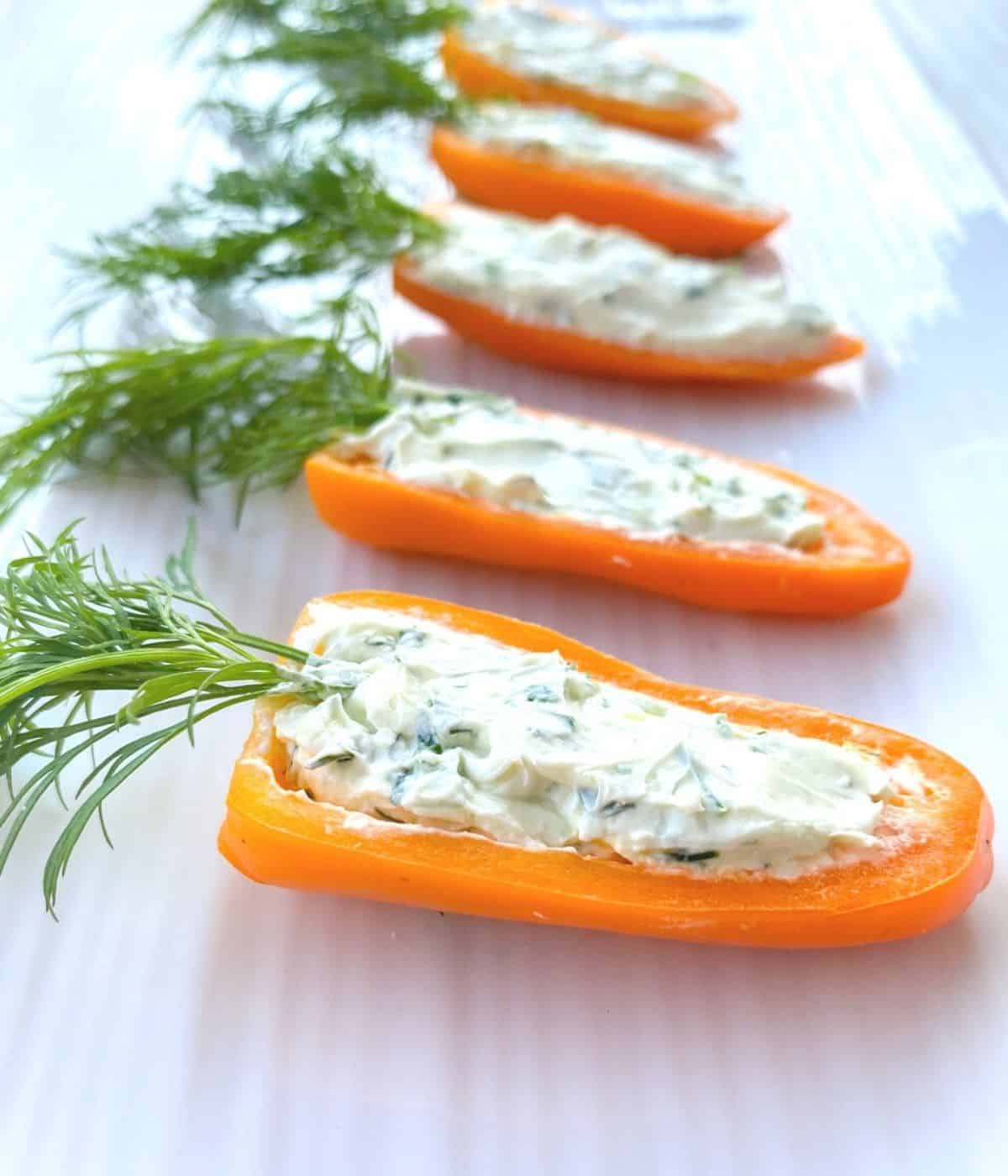 orange stuffed mini peppers Easter appetizer.