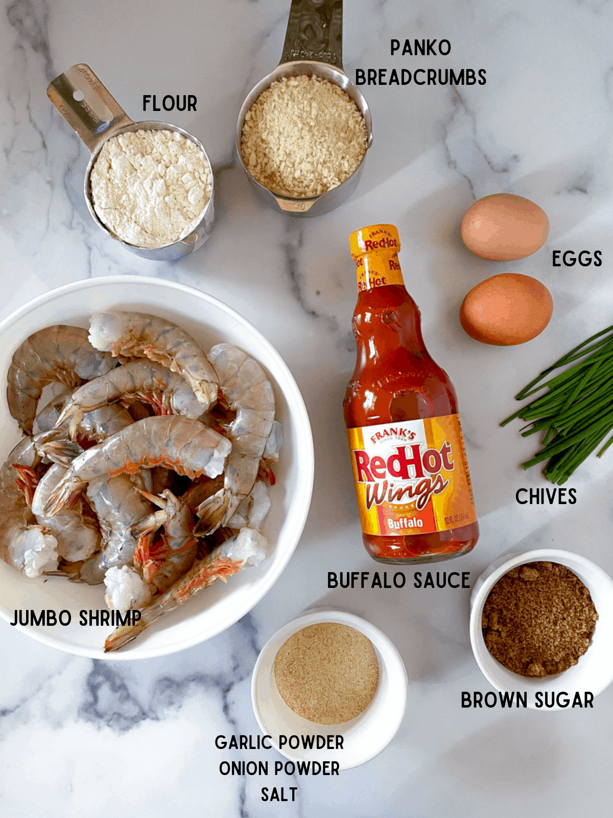 Ingredients to make air fryer buffalo shrimp recipe.