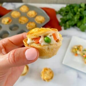 mini chicken pot pie cups with pie crust.