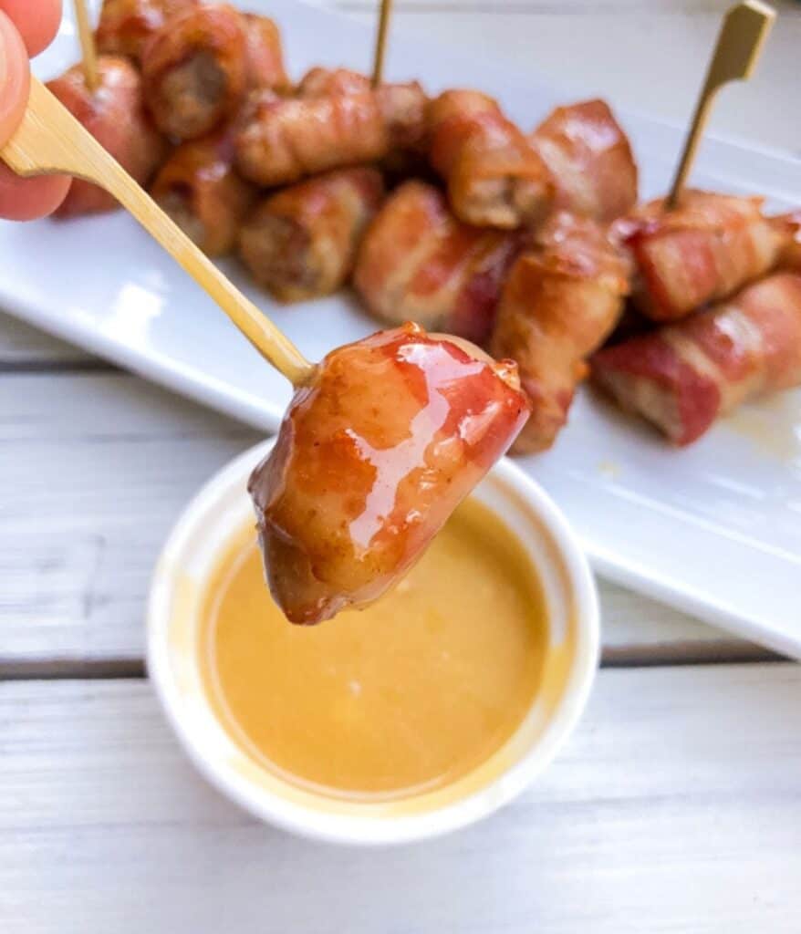 pork skewers on a toothpick.