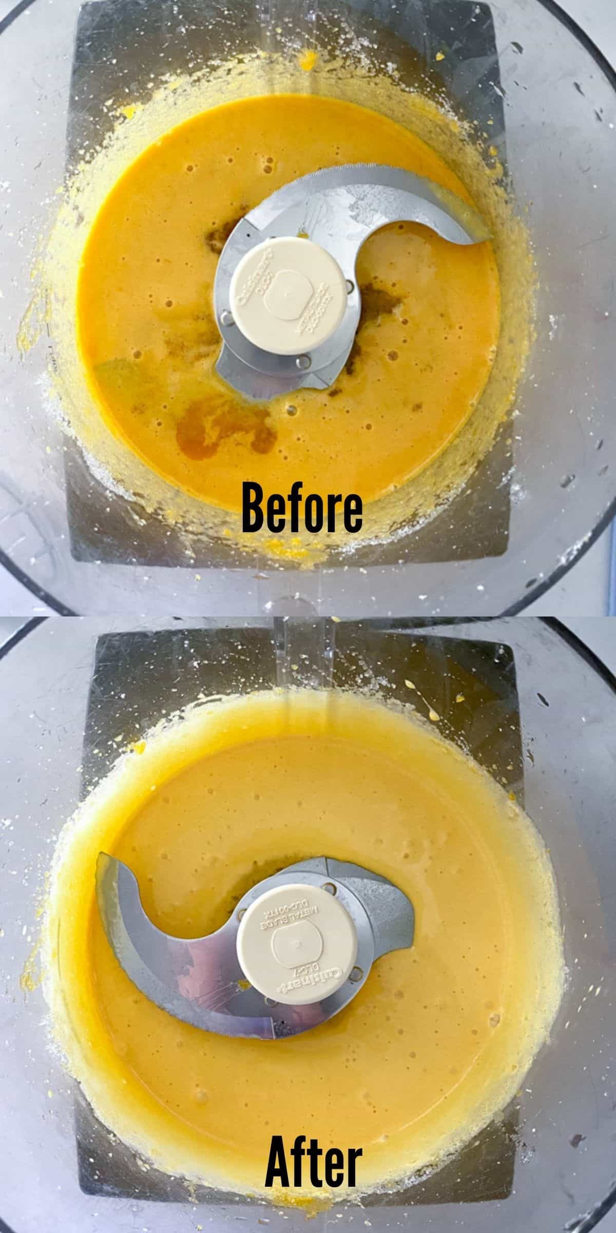 Egg yolks whipped in food processor.