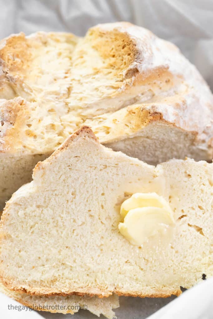 irish soda bread cut with butter.