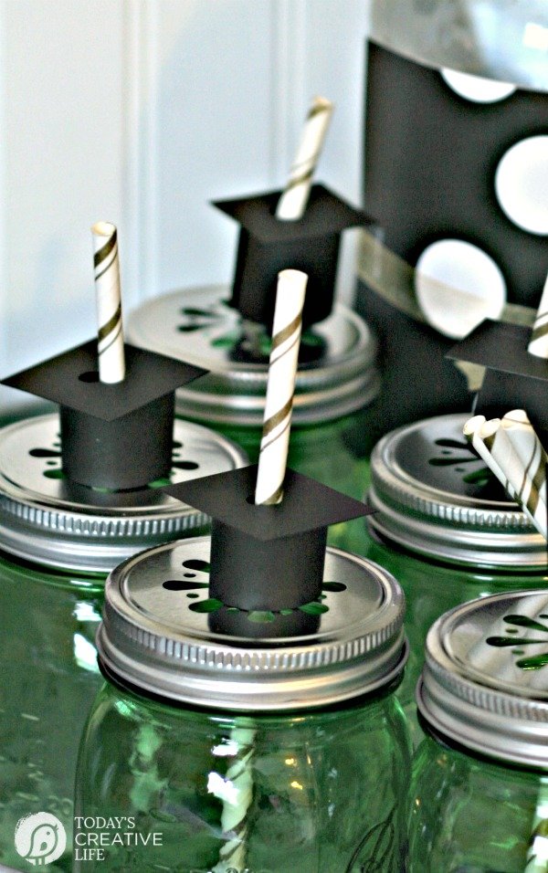 Graduation party hat straws idea.