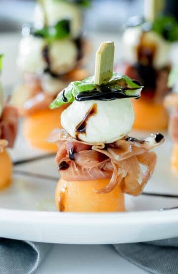 Prosciutto Melon & Mozzarella Skewers (w/ Balsamic Glaze) - Aleka's Get ...