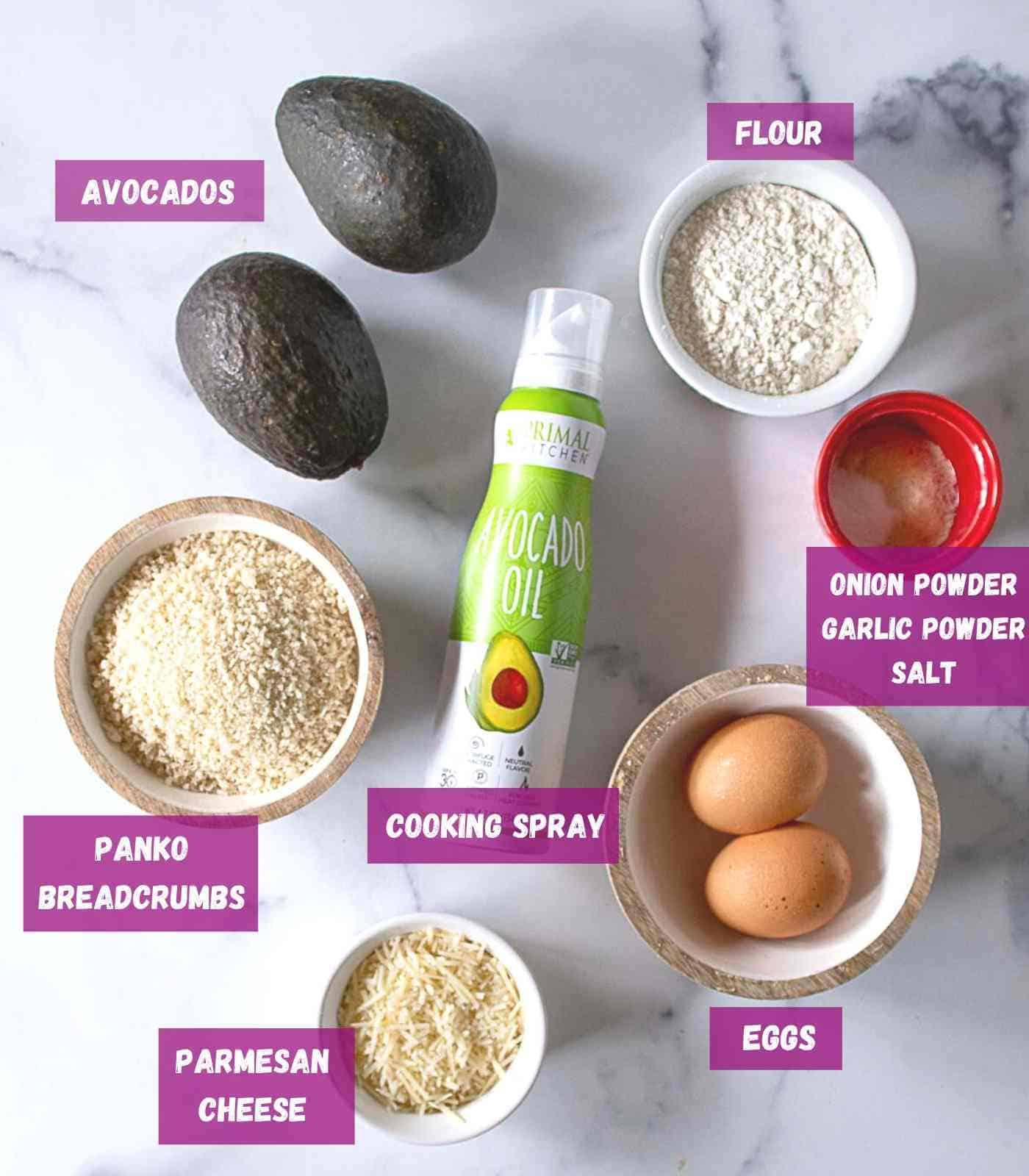 Ingredients to make air fryer avocado french fries.