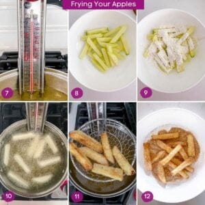 Apple fries frying procedure.