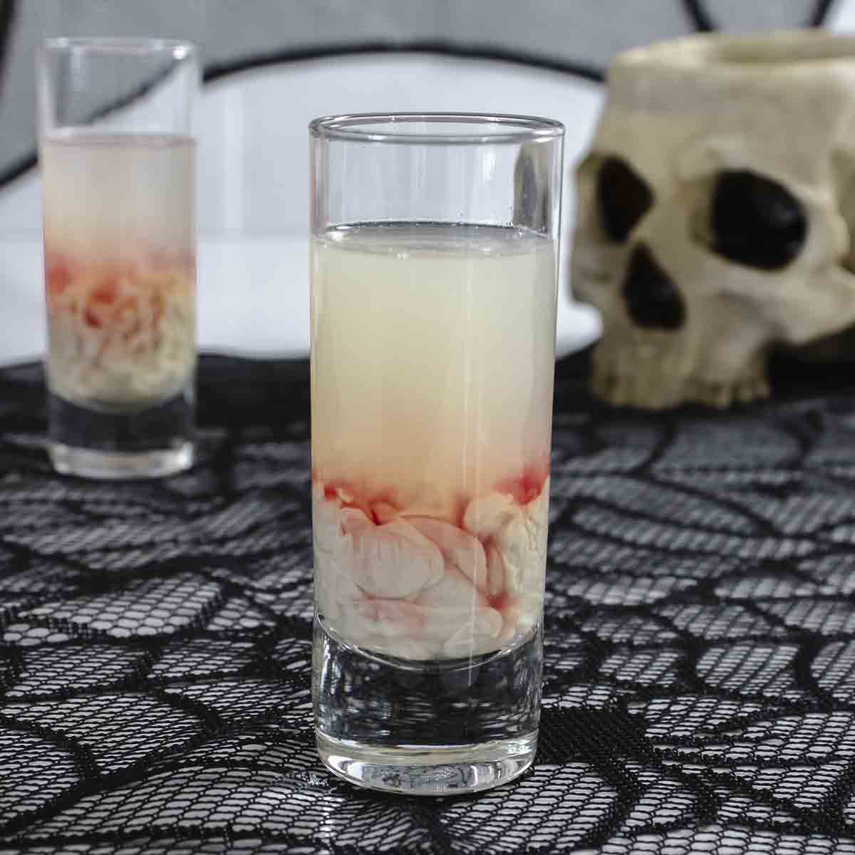 Monkey brain shot on table with skull.