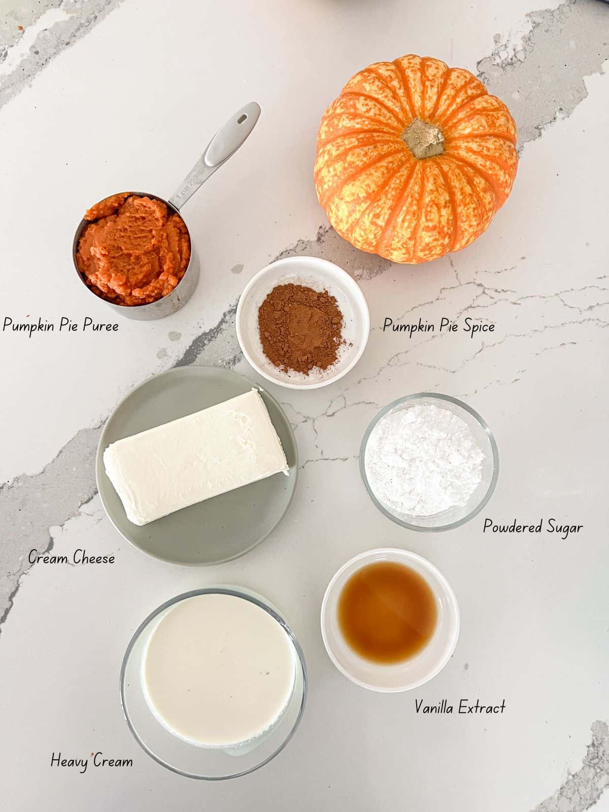 Ingredients for pumpkin fluff dip.